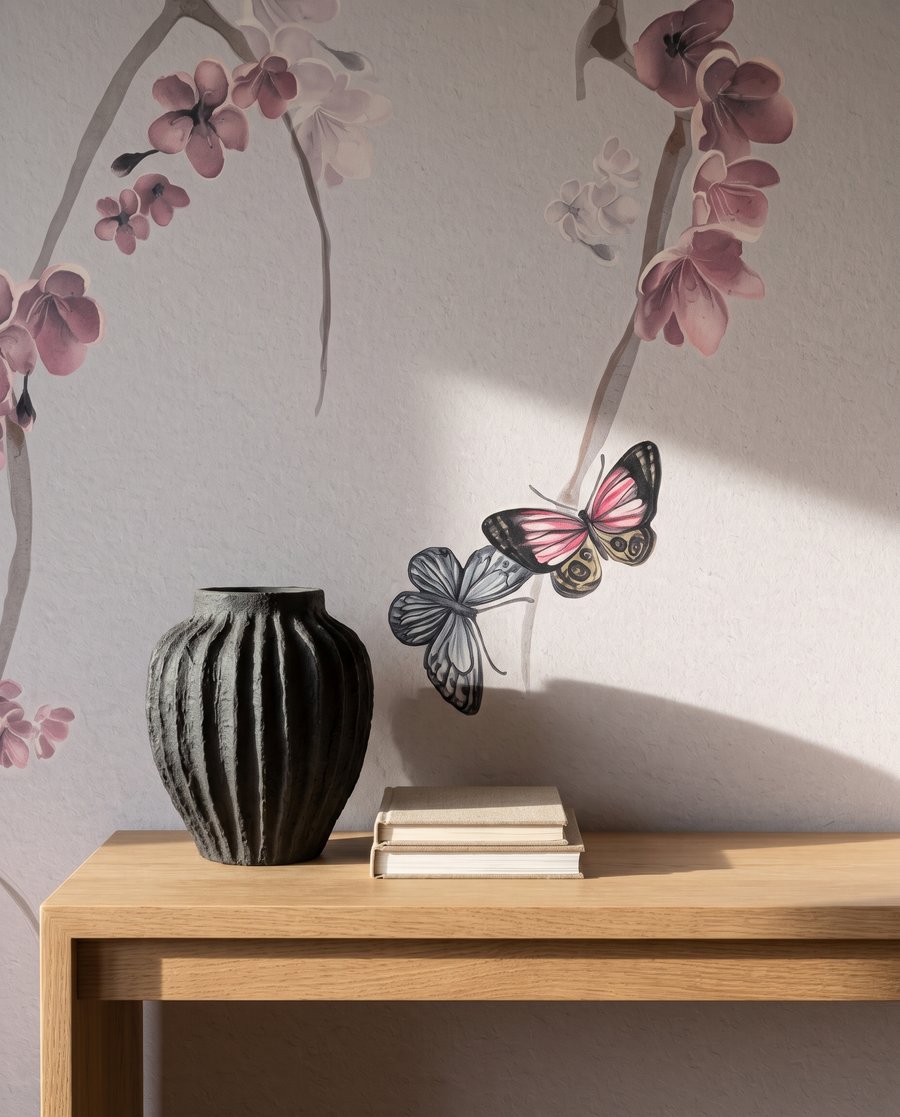 Pillangók rózsaszín virágok között — részlet