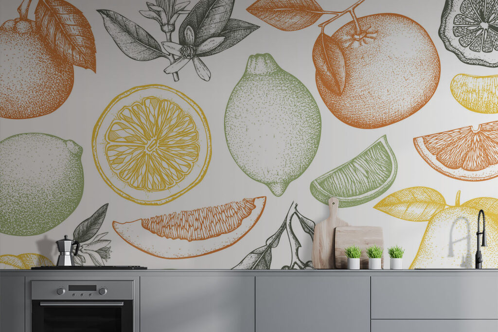 Citrusgyümölcsök finom vonalakkal — lakásbelső 2
