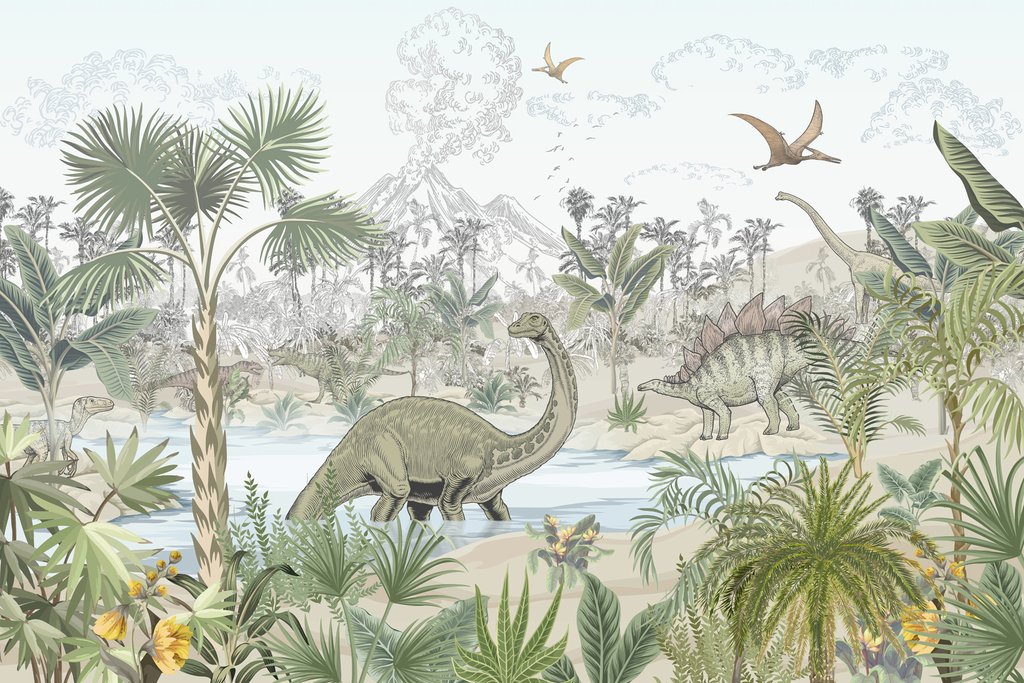 Dinoszauruszok az erdei tónál — teljes motívum
