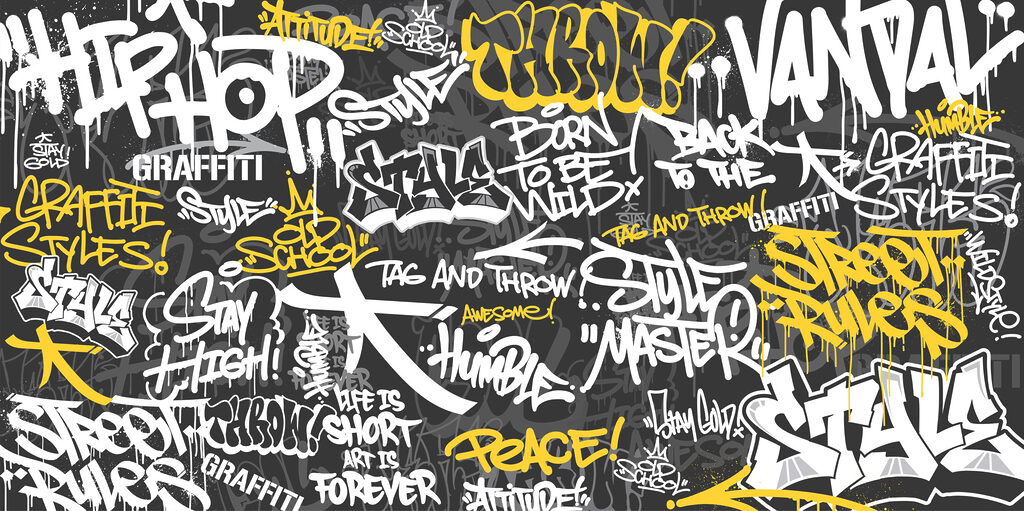 Sárga graffiti feketén — teljes motívum