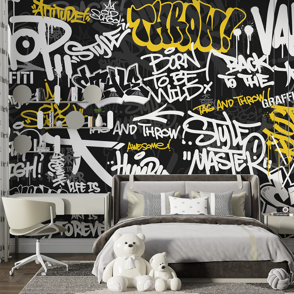 Sárga graffiti feketén — lakásbelső 3