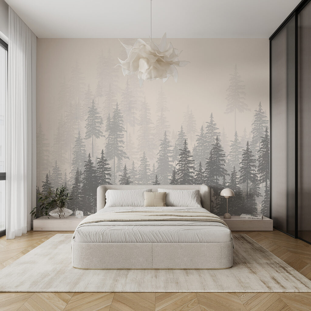 Halvány fenyők ködben — lakásbelső 2