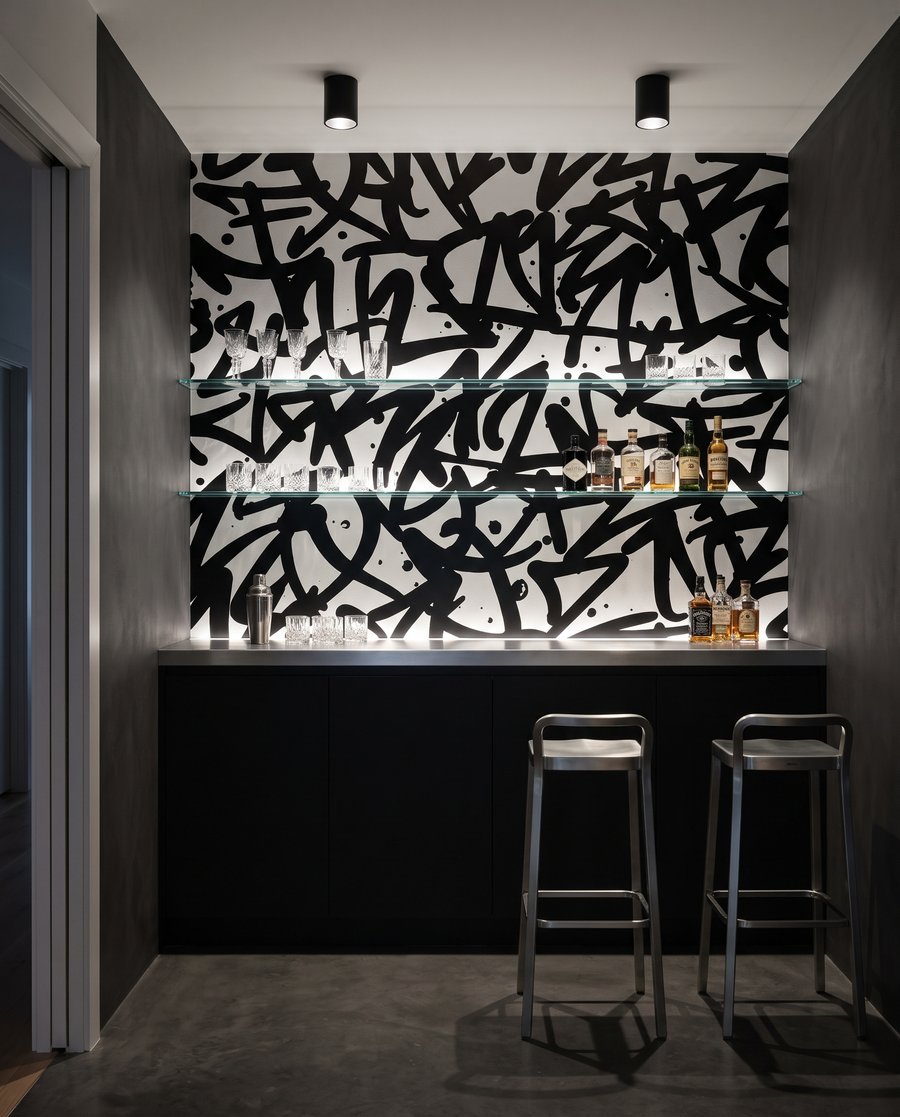 Keresztező graffitijelek — lakásbelső 4