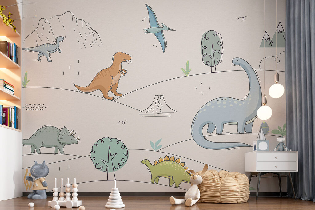 Dinoszauruszok finom kontúrokkal — lakásbelső 1