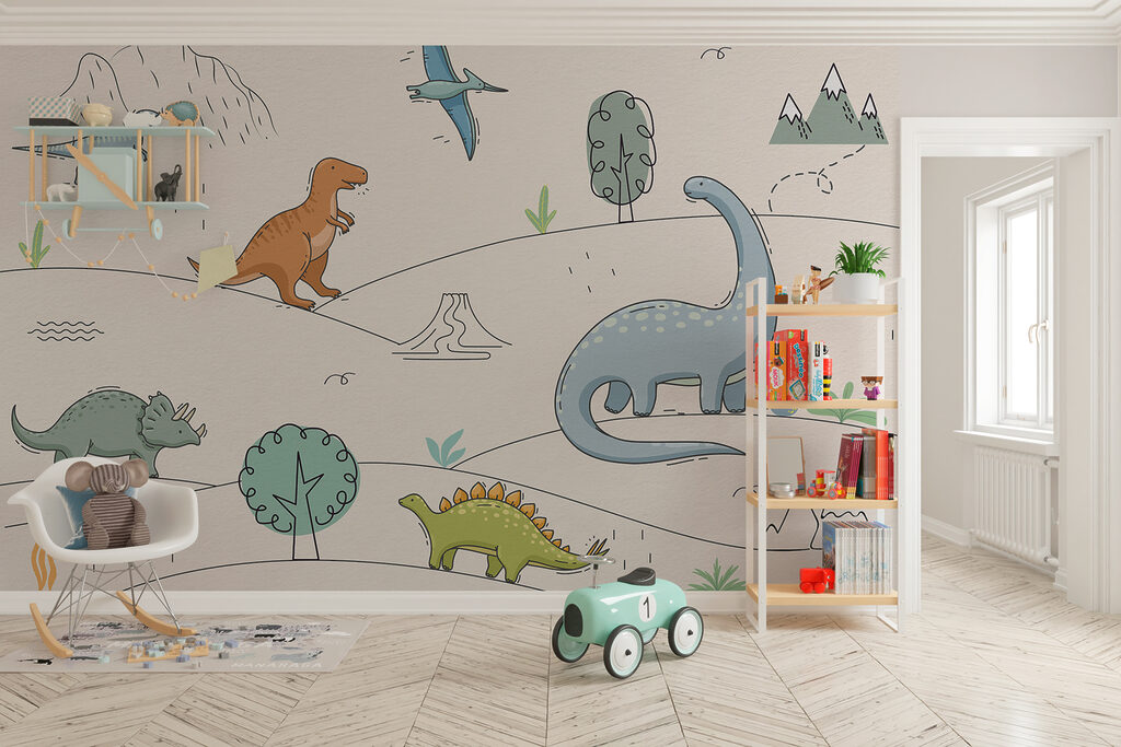 Dinoszauruszok finom kontúrokkal — lakásbelső 2