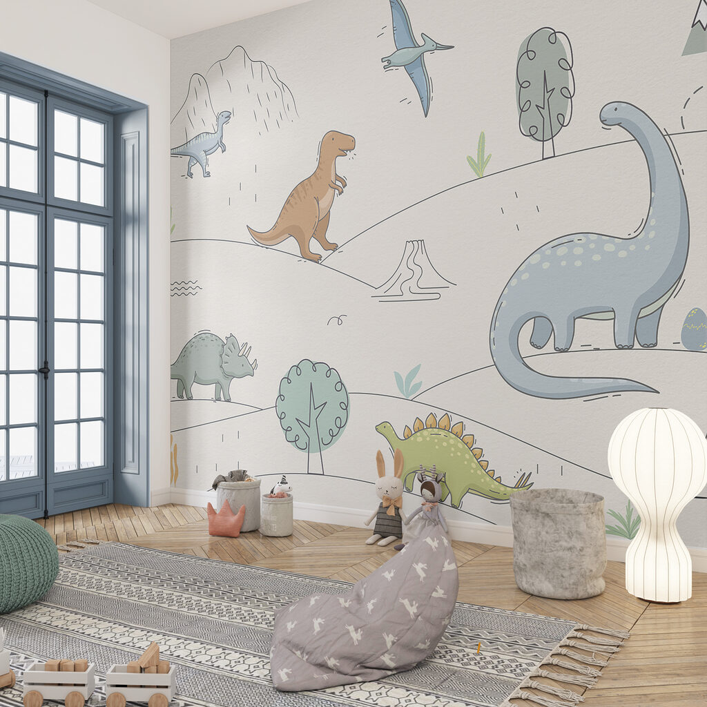 Dinoszauruszok finom kontúrokkal — lakásbelső 3