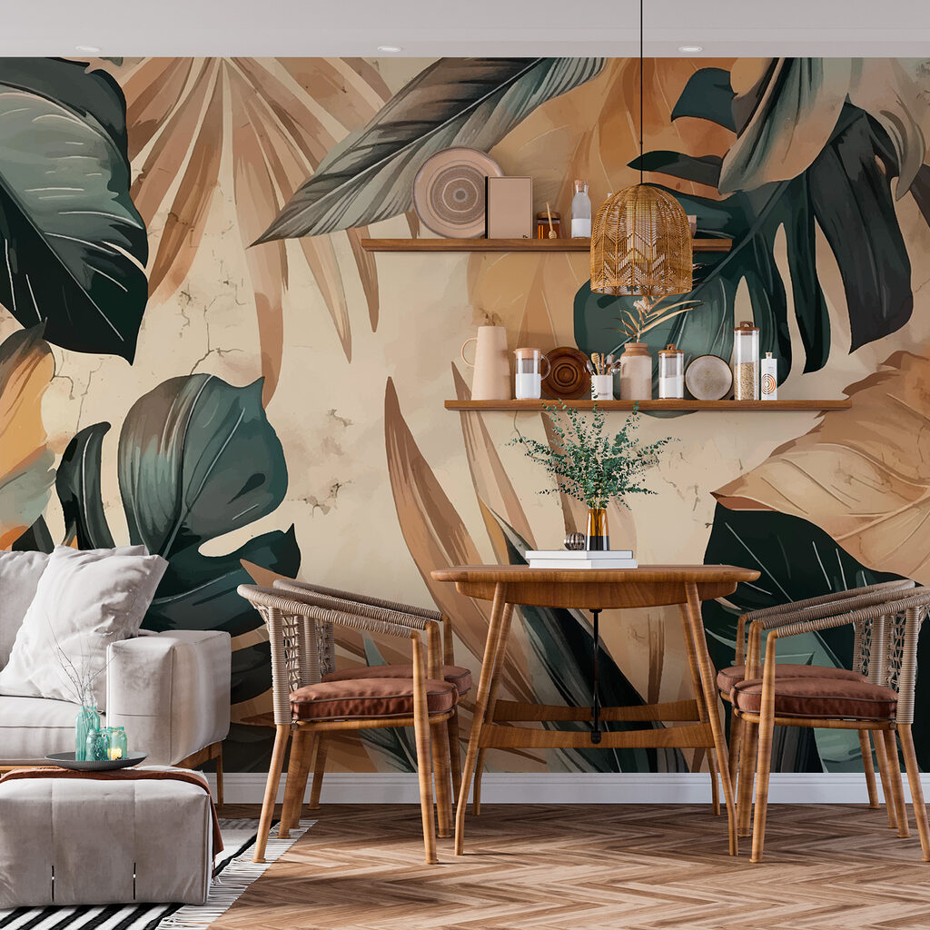 Sötét monstera homokszínen — lakásbelső 1