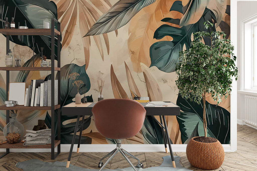 Sötét monstera homokszínen — lakásbelső 3