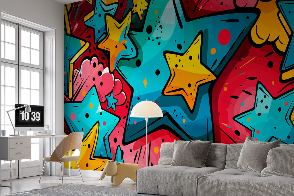 Színes csillagok graffitiként — lakásbelső 1