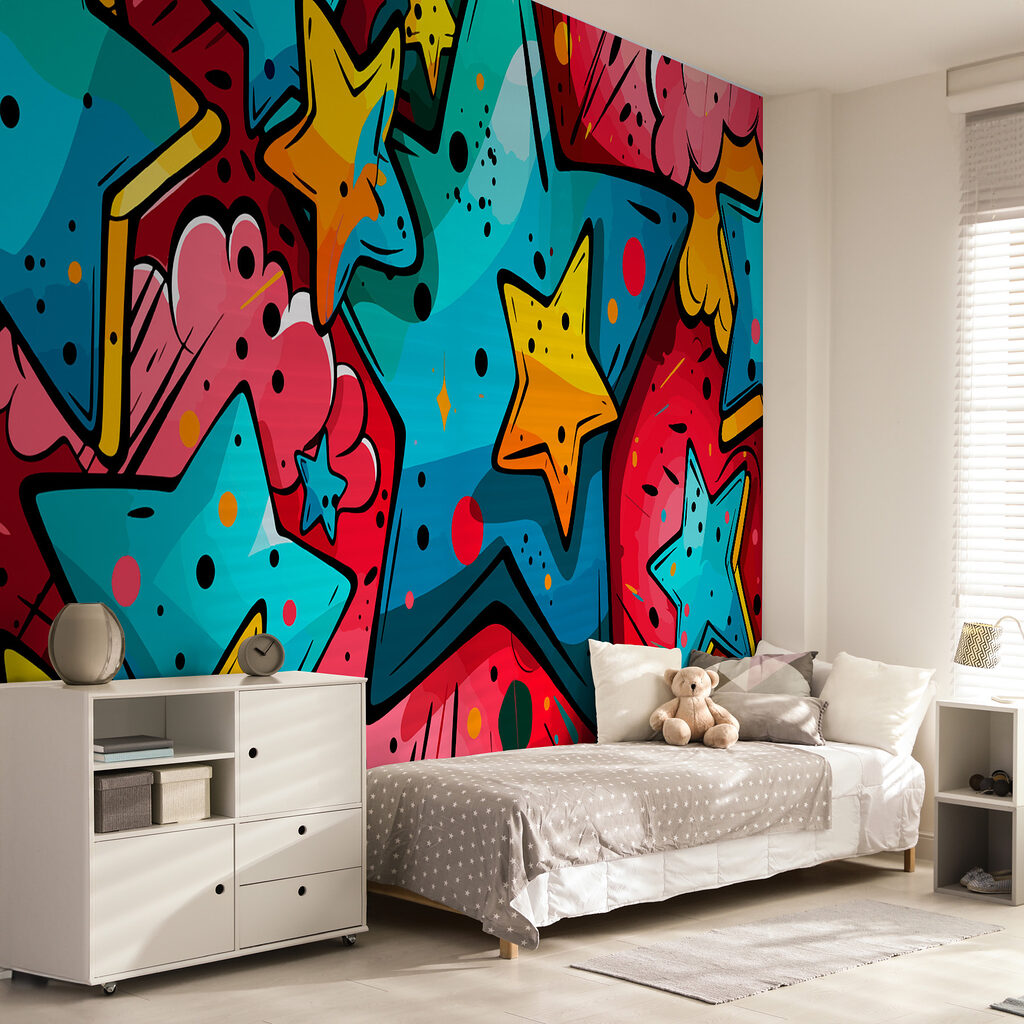 Színes csillagok graffitiként — lakásbelső 2