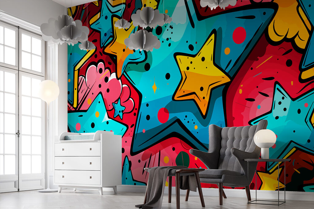 Színes csillagok graffitiként — lakásbelső 3