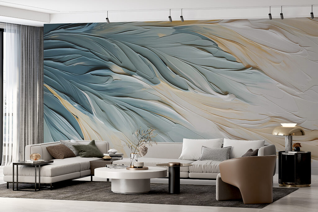 Hullámos redők kék árnyalatokban — lakásbelső 1