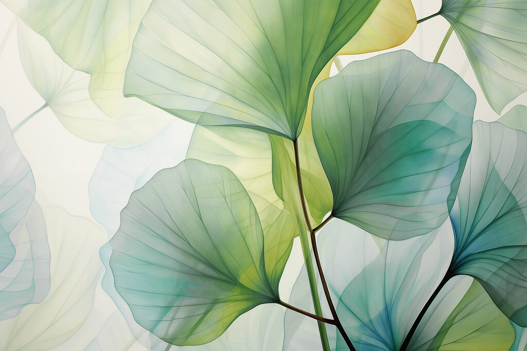 Kerek levelek fényben — teljes motívum