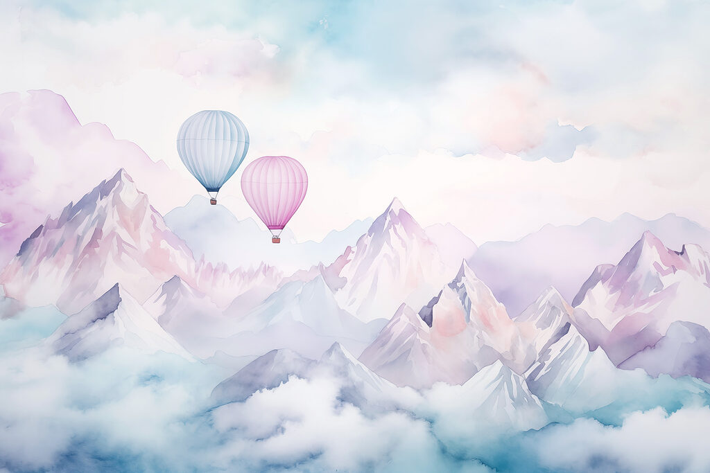 Két hőlégballon lágy felhőkben — teljes motívum