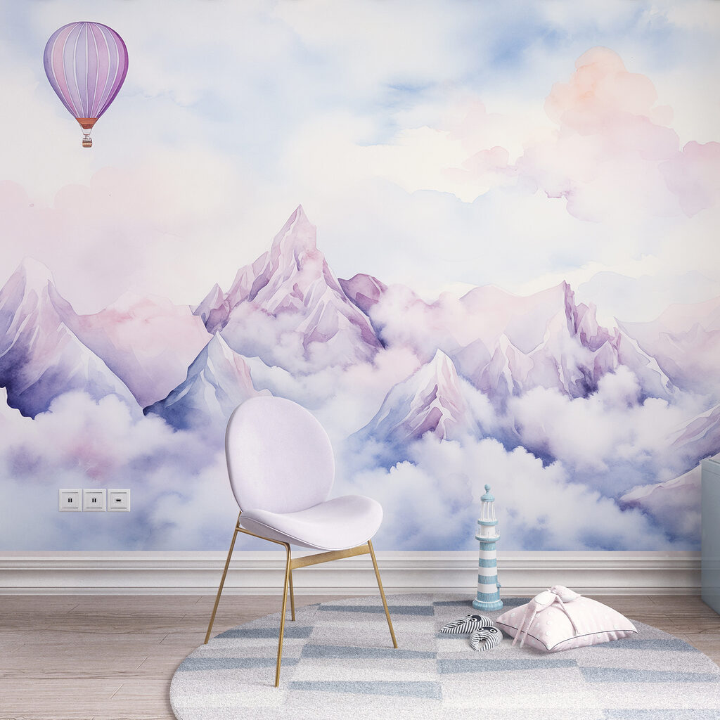 Lila hőlégballon hegyek felett — lakásbelső 1