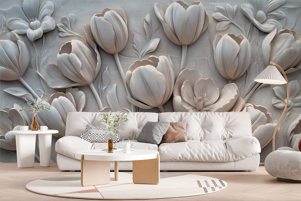 Tulipánok domborműhatással — lakásbelső 5