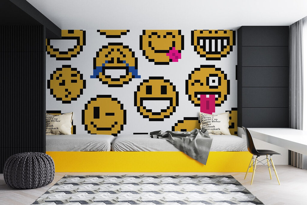 Pixelekből kirakott arcok — lakásbelső 1