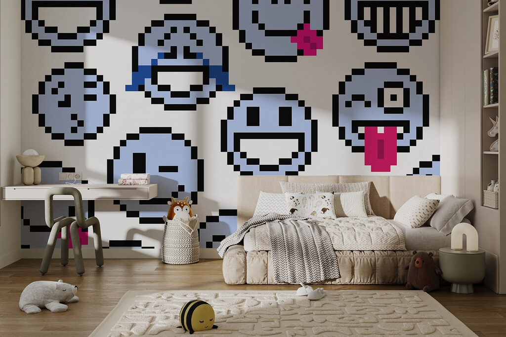 Pixelekből kirakott arcok — lakásbelső 2