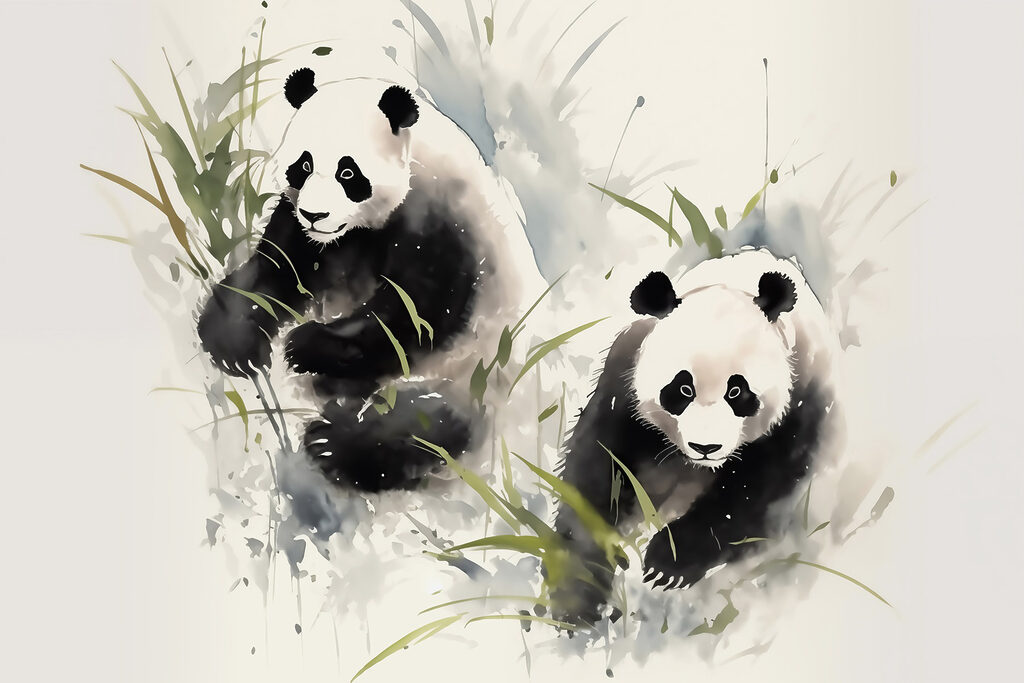 Két panda bambusz között — teljes motívum
