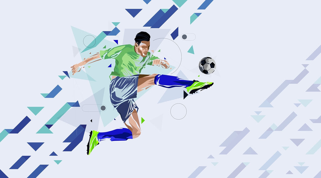 Futballista kék nyilak között — teljes motívum