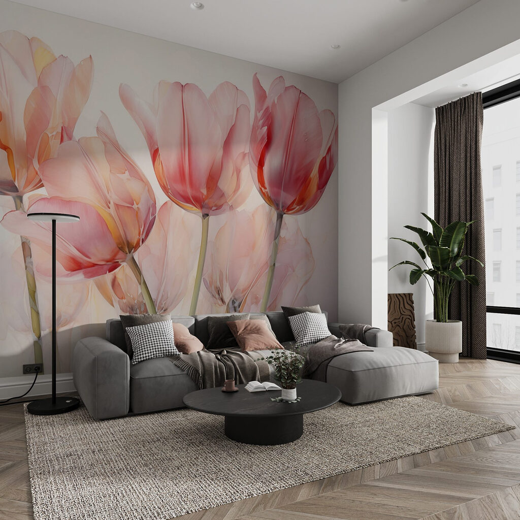 Áttetsző tulipánok rózsaszínben — lakásbelső 1