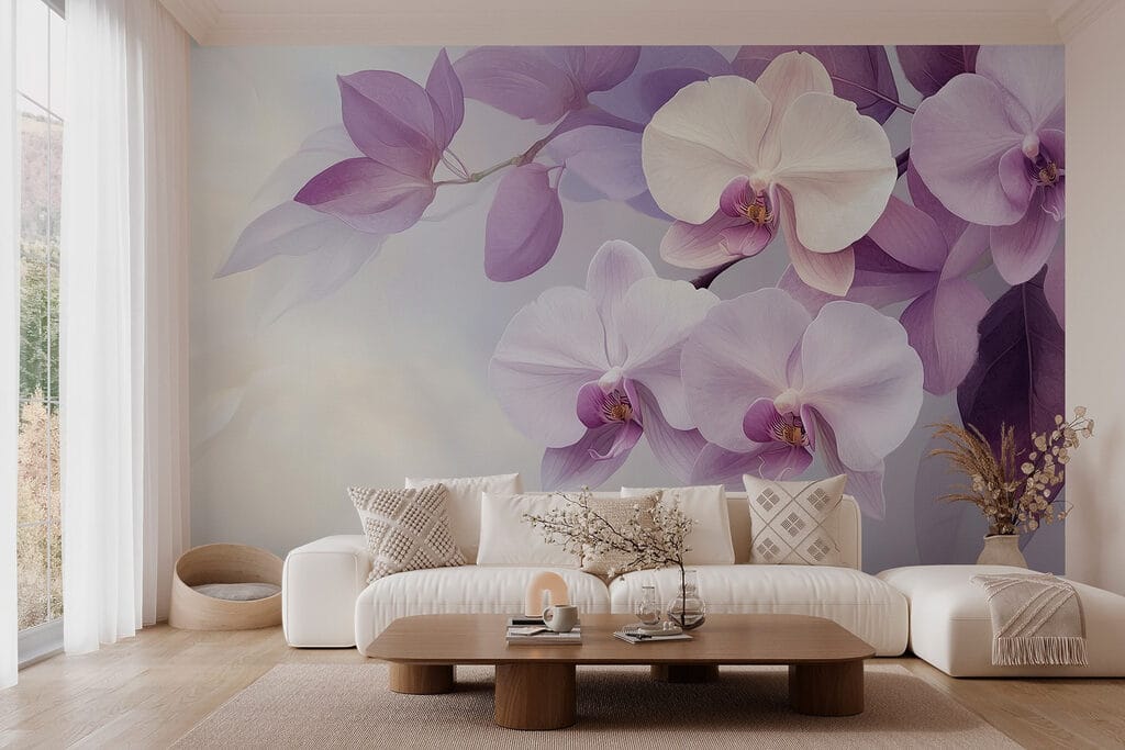 Orchideák lila levelek között — lakásbelső 4