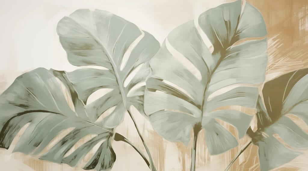Zöld monstera festékben — teljes motívum