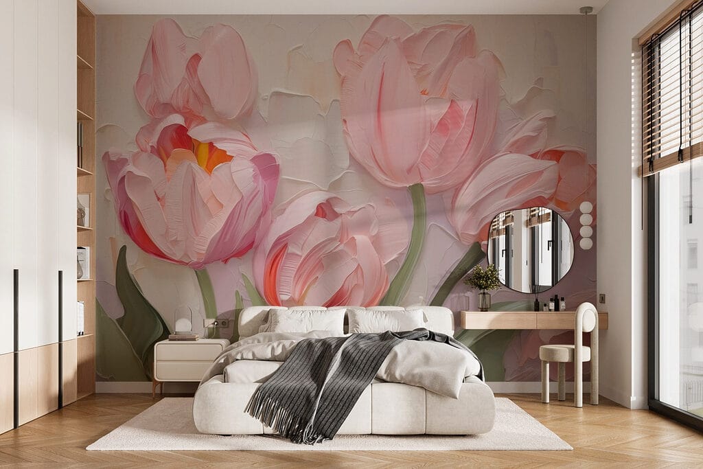 Rózsaszín tulipánok festékben — lakásbelső 1
