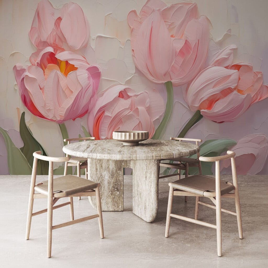 Rózsaszín tulipánok festékben — lakásbelső 2