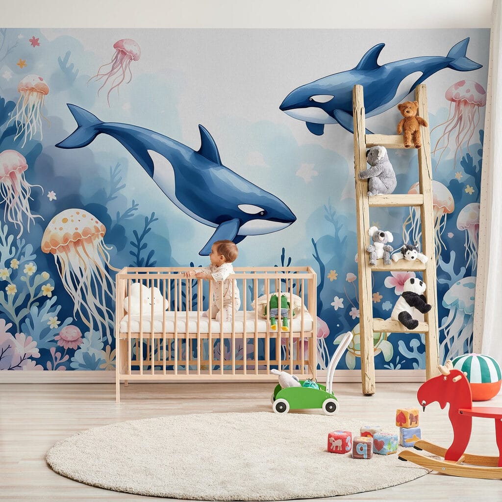 Kardszárnyú delfinek medúzák között — lakásbelső 3