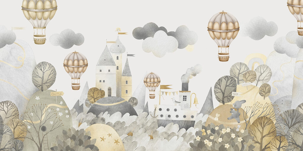 Mesebeli kastély hőlégballonokkal — teljes motívum