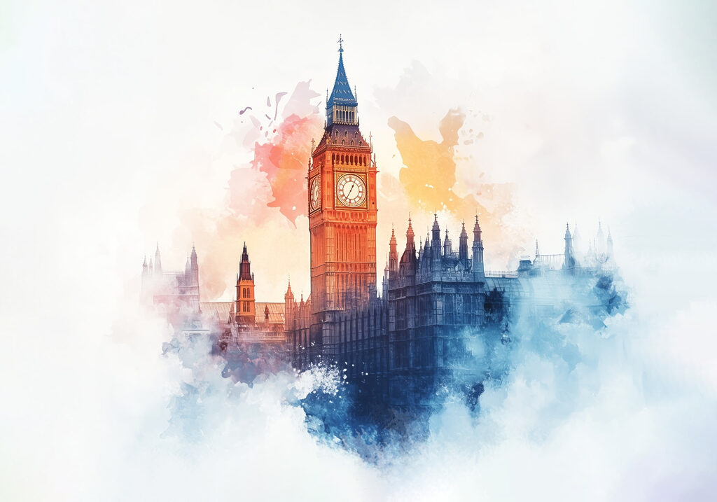 Big Ben festékfoltokkal — teljes motívum