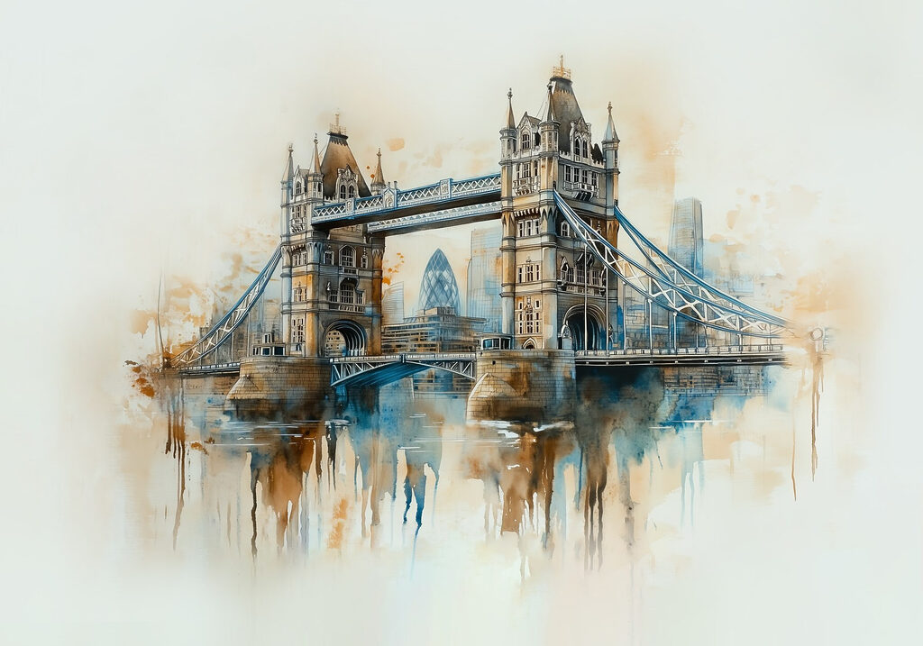 Tower Bridge akvarellben — teljes motívum