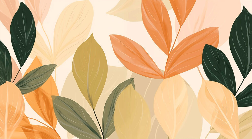 Narancssárga levelek zöld mellett — teljes motívum
