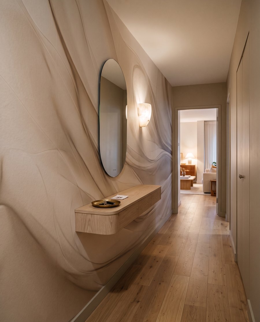 Krémszínű hullámzó formák — lakásbelső 6