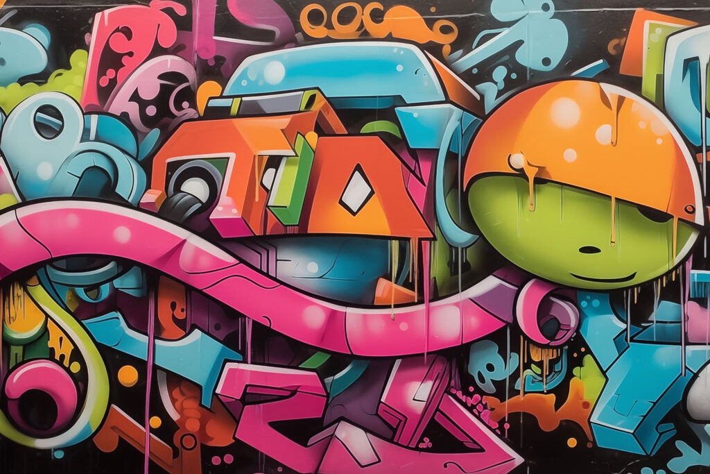 Színes graffiti fejhallgatóval — teljes motívum