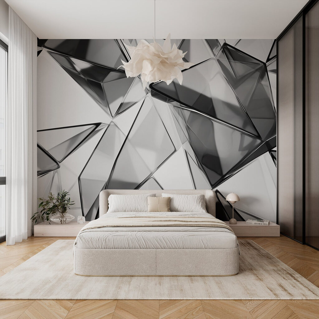 Fekete háromszögek fényben egy belső térben