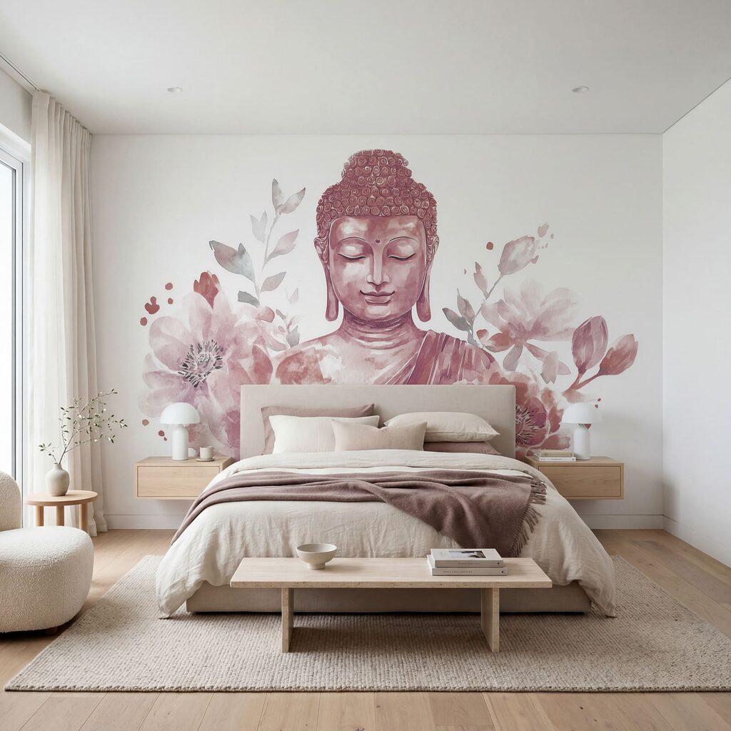 Buddha telt virágok között — lakásbelső 2