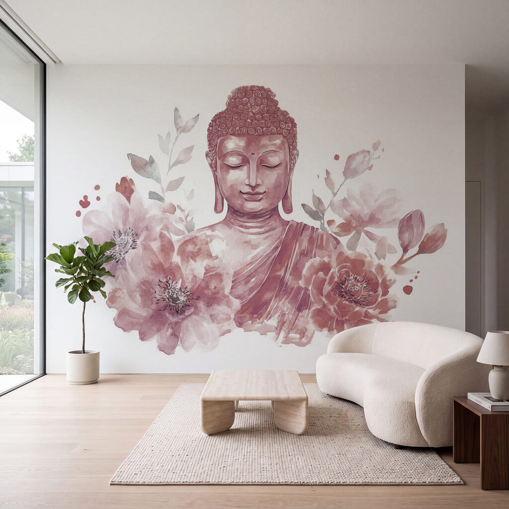 Buddha telt virágok között — lakásbelső 3