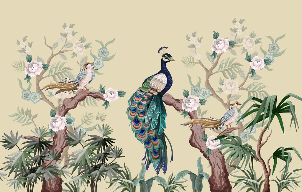 Páva virágzó ágak között — teljes motívum