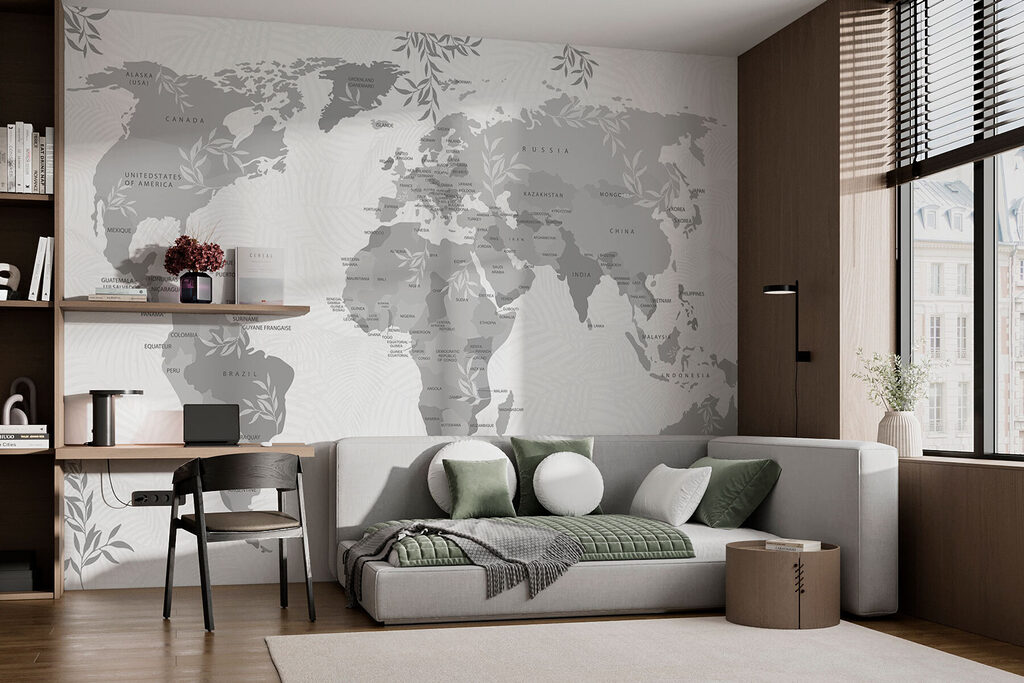 Világtérkép levélkeretben — lakásbelső 1