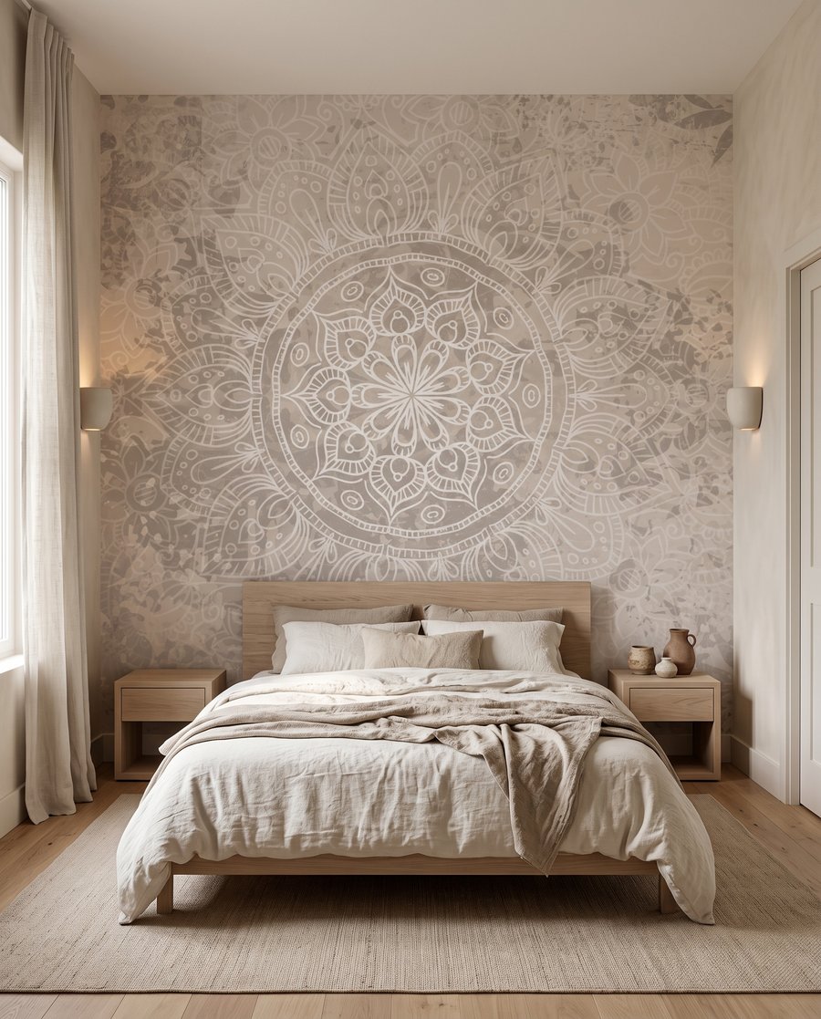 Mandala kopott rózsaszín alapon — lakásbelső 2