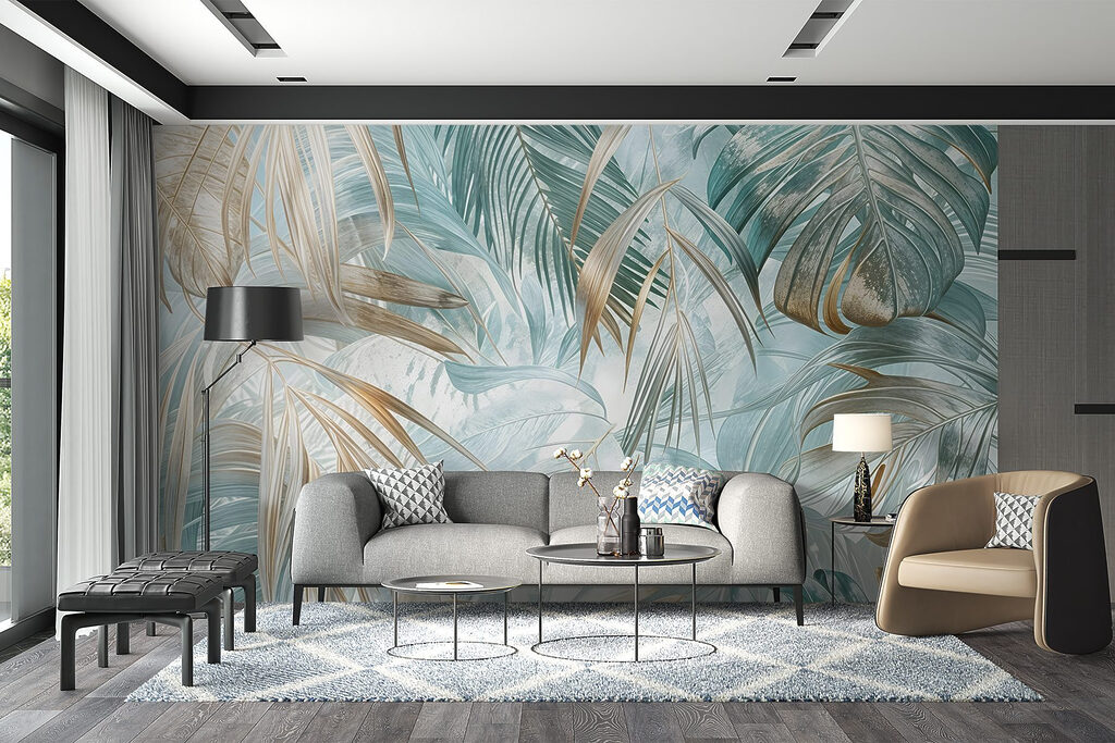 Pálmalevelek türkiz fénnyel — lakásbelső 6