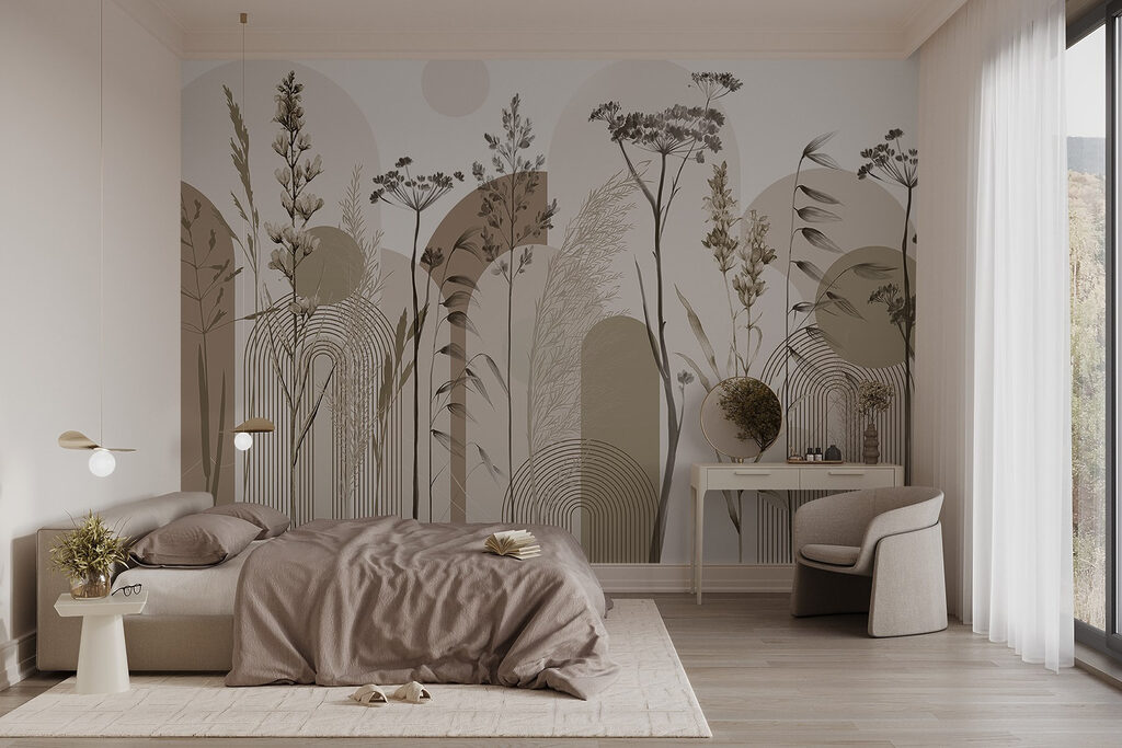 Fűszálak íves formák között — lakásbelső 1